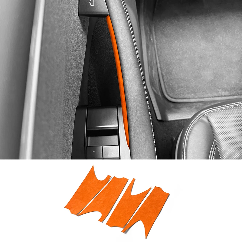 For Tesla Model Y Juniper / Model 3 Door Inner Handle Trim Frame Decorative Sticker Made of Alcantara Car Interior Accessories 5