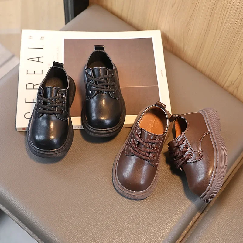 Skórzane buty dziecięce z okrągłym noskiem miękka podeszwa buty dziecięce moda na co dzień chłopiec mokasyny uniwersalne buty szkoły dziewczyny