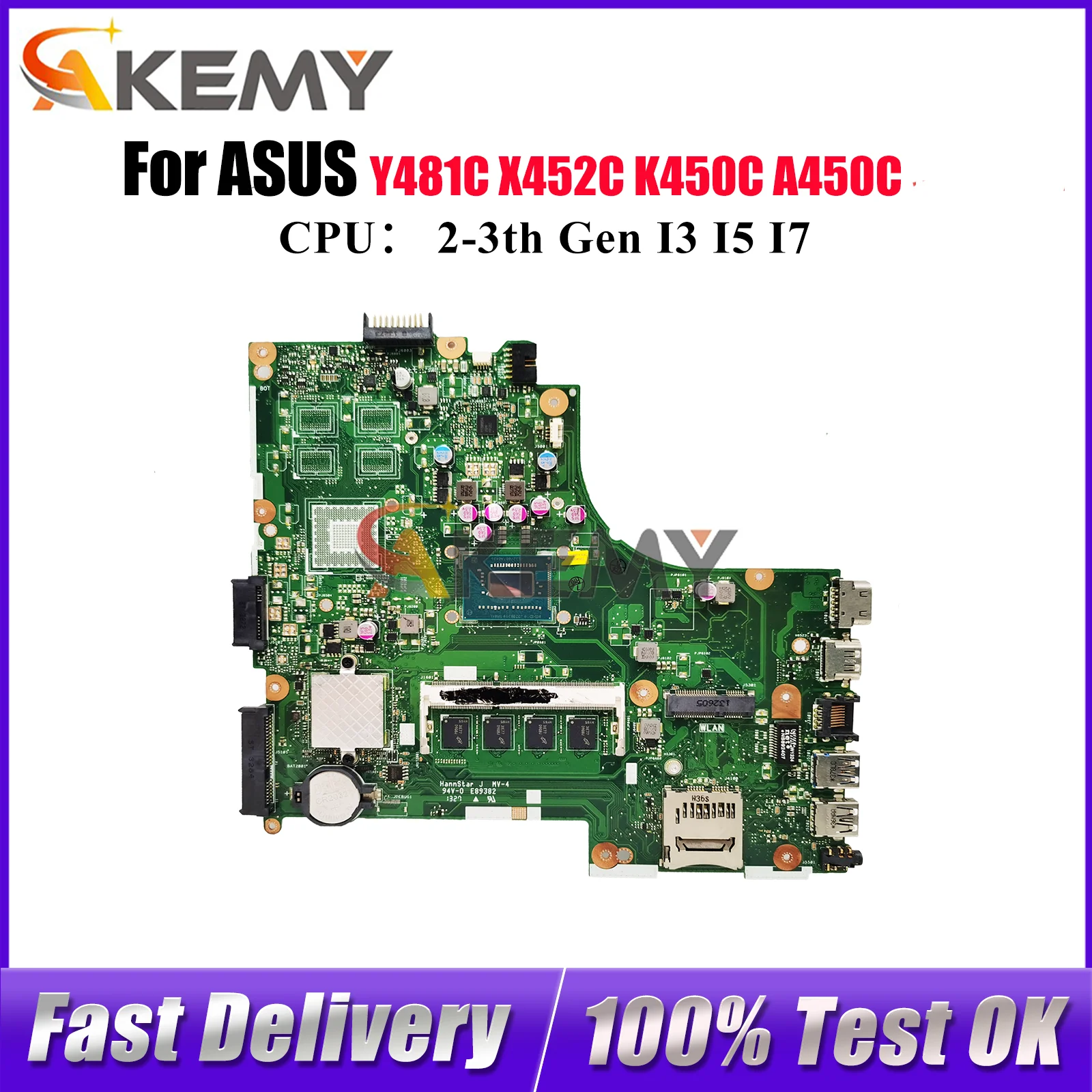 

X450CA Laptop Motherboard For ASUS VivoBook X450C X450CC Y481C A450C X450CP K450C X450CL X452C Mainboard With I3 I5 I7 CPU stk