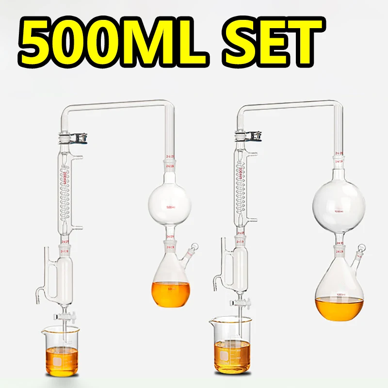

1 piece 500ml set essential oil hydrosol extraction device condenser steam separation glass instrument