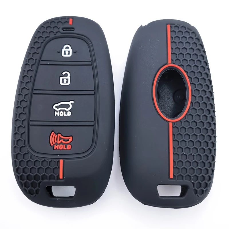 For Hyundai Tucson Solaris Sonata Hybrid NEXO NX4 Santafe Dn8 2020 2021 2022 Silicone Key Fob Cover Case Protect Skin Hood view 6