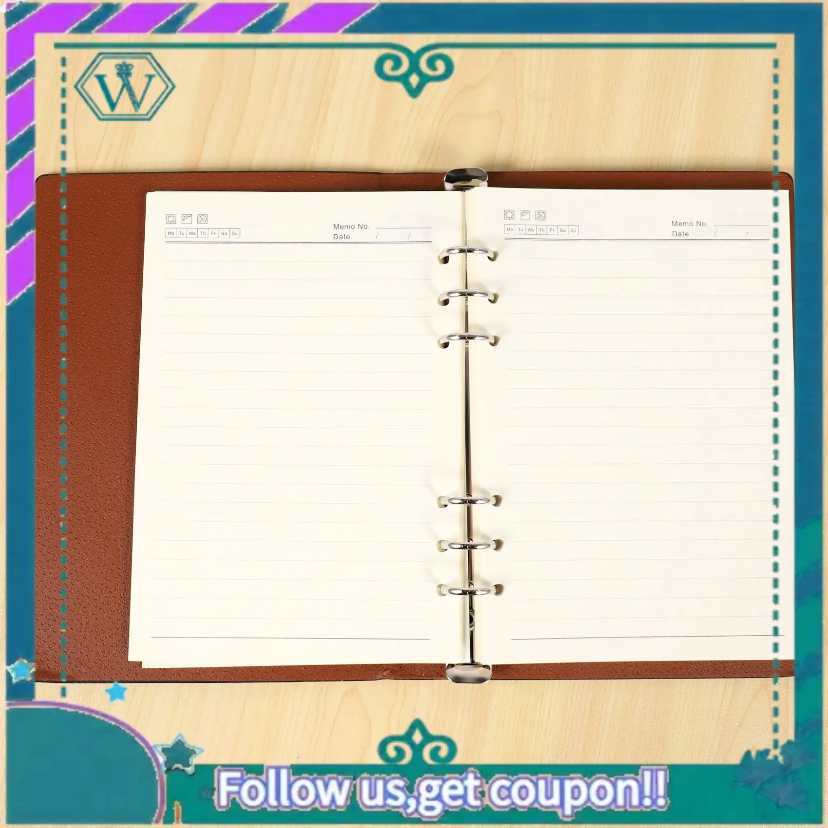 Upgraded A5 Notebook 6 Holes PU Leather Cover Notebook Loose Pocket Leather Refillable Notebook Binder Rings Journal