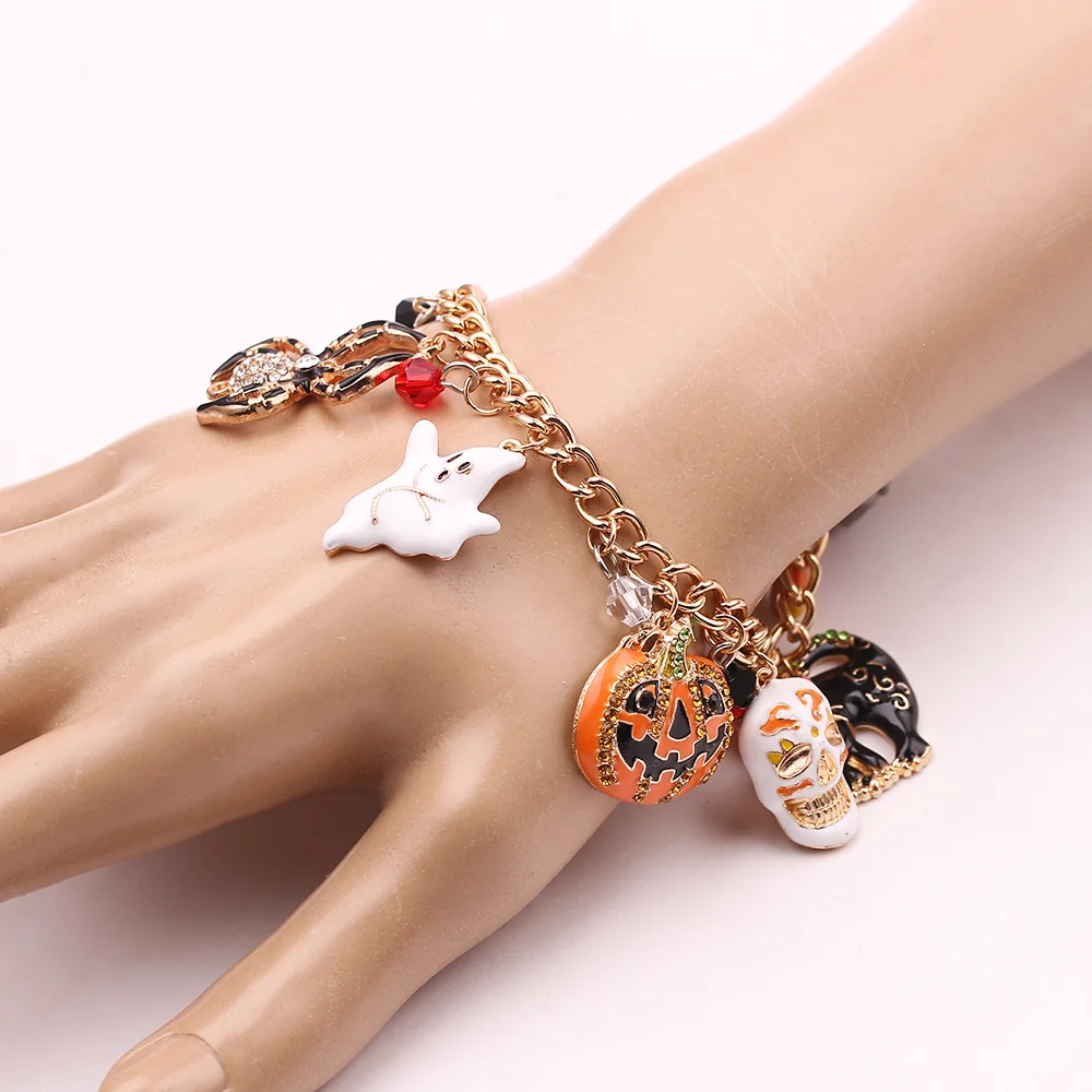 

Halloween Series Bracelet Scary Pumpkin Ghost Spider Combination Pendant Hand Ring Party Jewelry Presents for Friends