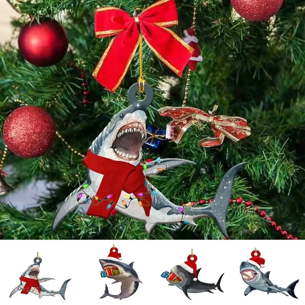 Marine Animal Shark Christmas Ornaments Acrylic Hangings Christmas Shark Pendant Decorative Cute Christmas Tree Decoration