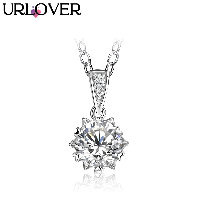 

URLOVER 1 Carat Round Brilliant Cut D Color Moissanite Pendant Necklace Silver 925 Moissanite Diamond White Gemstone Necklace