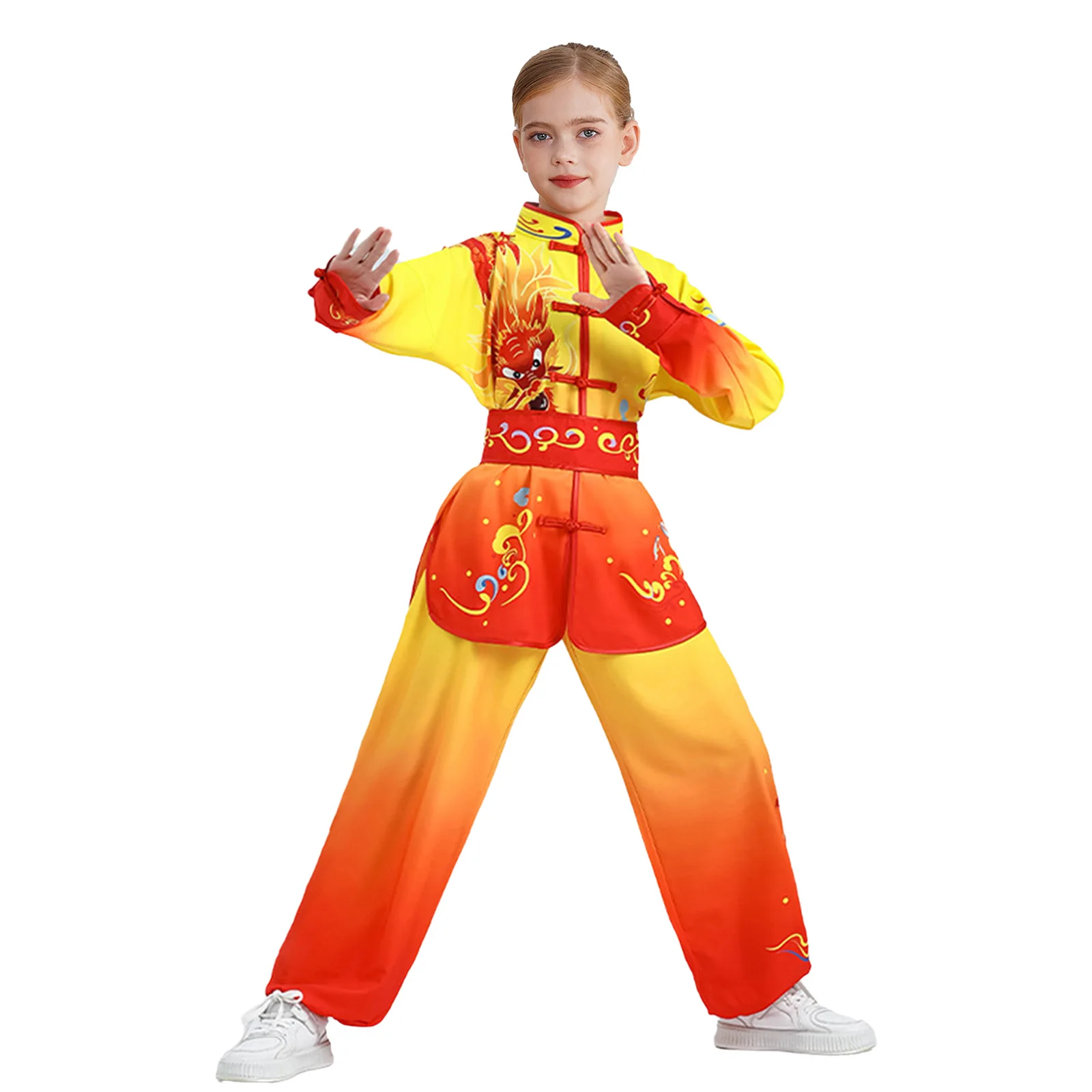 Kids Boys Girls Chinese Traditional Martial Arts Set Performance Clothing Chinese Frog Buttons Top and Pants Tai Chi Wushu Suits