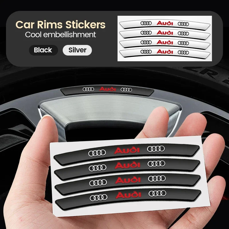 4pcs Aluminum Car Badges Wheels Rims Sticker Auto Accessories For Audi A3 A4 A5 A6 A7 S3 S4 S5 S6 S7 S8 Q3 Q4 Q5 Q6 Q7 Q8 RS RS3