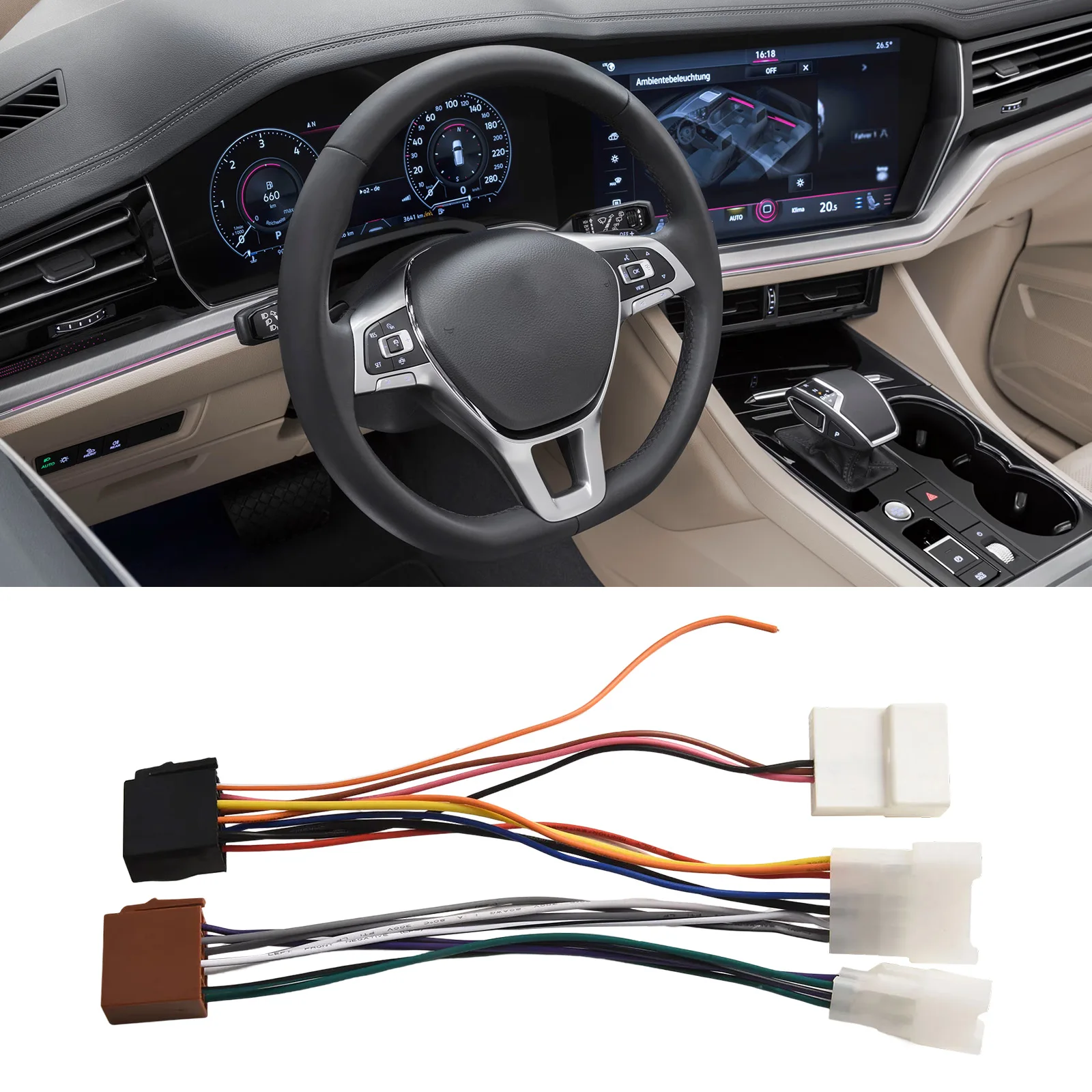 Car Audio Upgrade 12V Car Radio Adapter 16Pin Interface Anti-corrosion Material Direct Control Via Steering Wheel