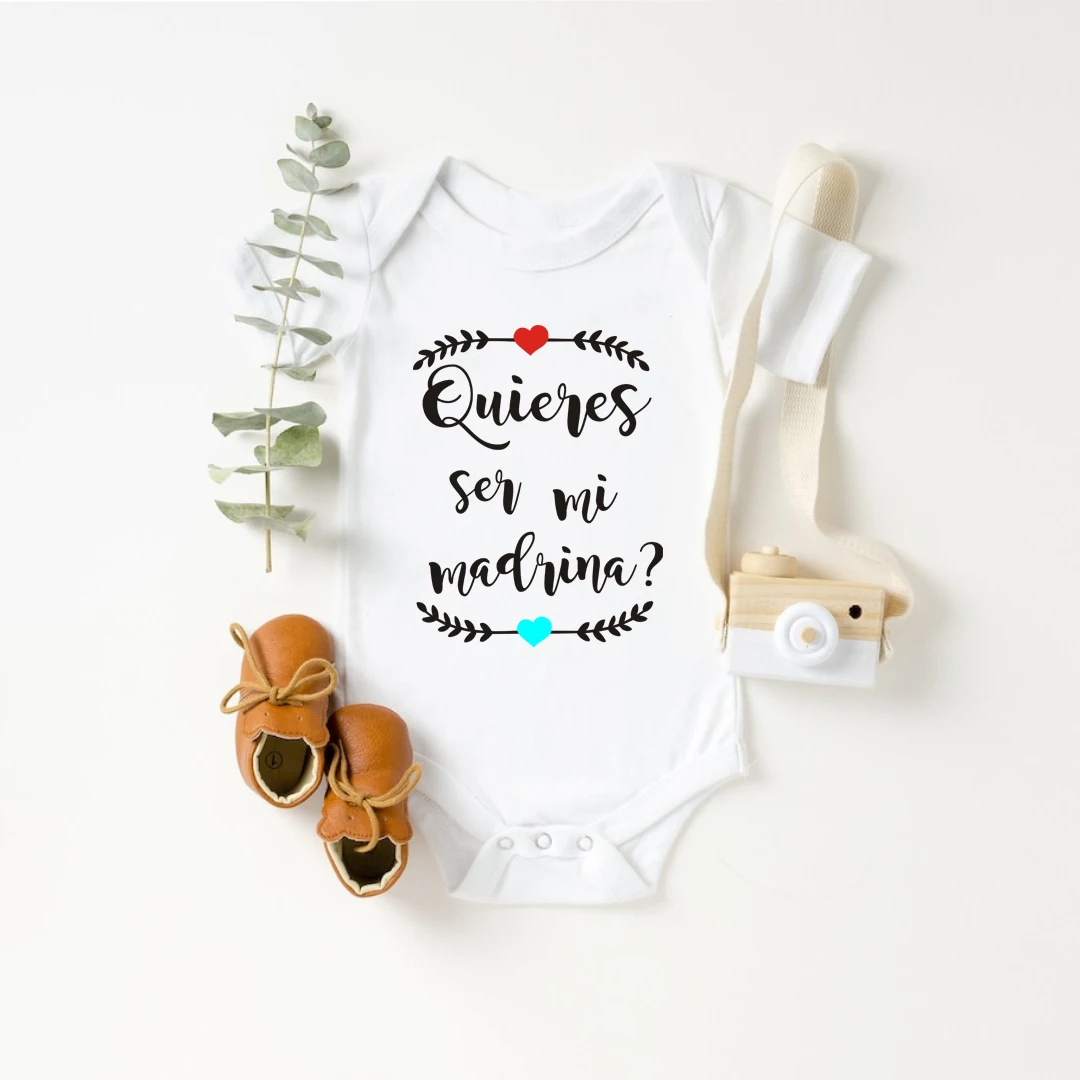 

Quires Ser Mi Madrina/Padrino Baby Romper Coming Soon Newborn Baby Bodysuit Pregnant Announcement Baby Clothes Babies Jumpsuit