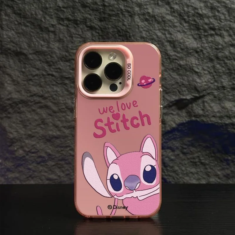 Disney Stitch Angel Cute Cartoon Plastic Lens Frame Fall Shockproof Case For iPhone 15 14 Plus 13 12 11 Pro X Xs Max Cover