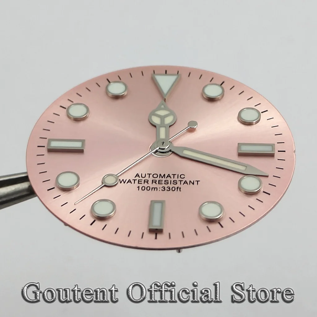 Goutent 29mm Sterile Pink Watch Dial Luminous Hour Markers Fit VH31 Movement Watch Modification Accessories
