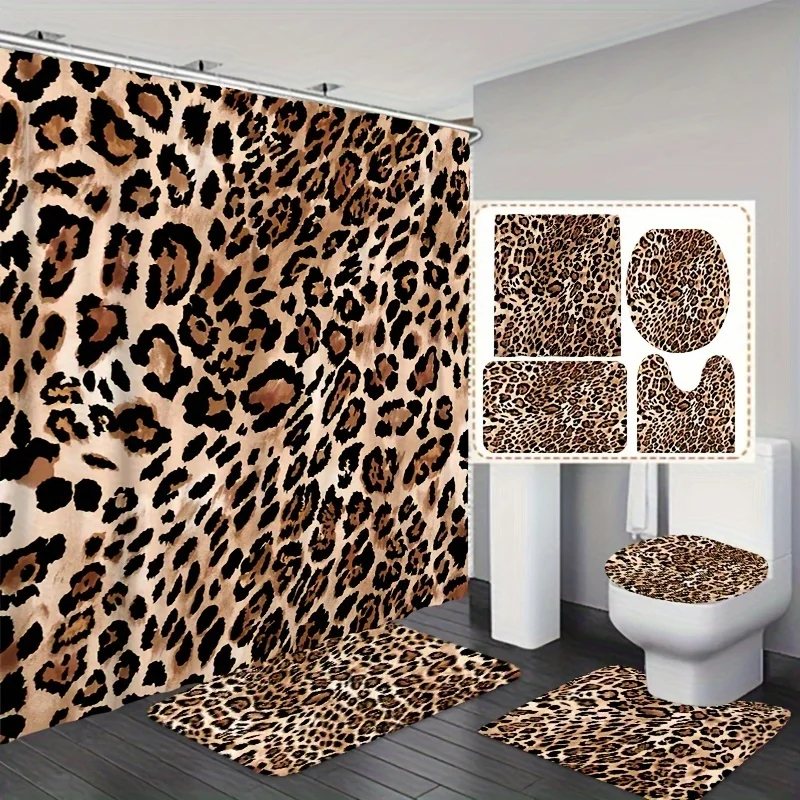 1pc/3pcs/4pcs Leopard Print Bathroom Set Including Shower Curtain Four-piece Set Three-piece Set