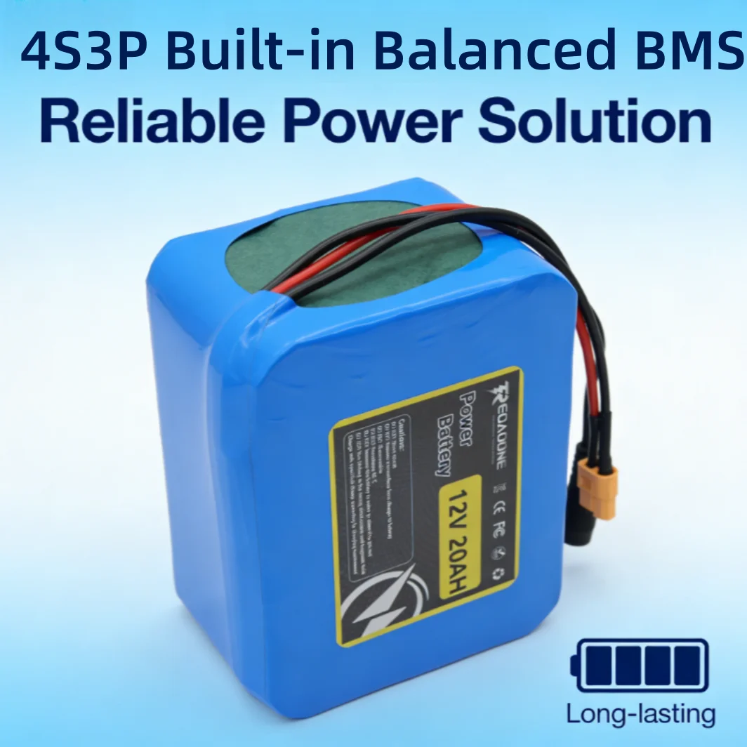

Lifepo4 Battery Pack 12V/12.8V 20Ah 4S3P with Balanced BMS for Boat Trolling Motor UPS Backup Power Supply Solar System Charger