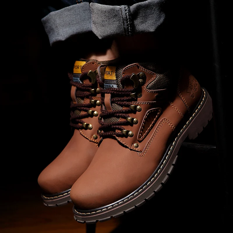 أحذية المشي لمسافات طويلة الرجال أحذية الصيد مقاوم للماء التكتيكية الصحراء القتالية حذاء من الجلد حذاء ارتحال النساء العمل الجلود المشي أحذية رياضية