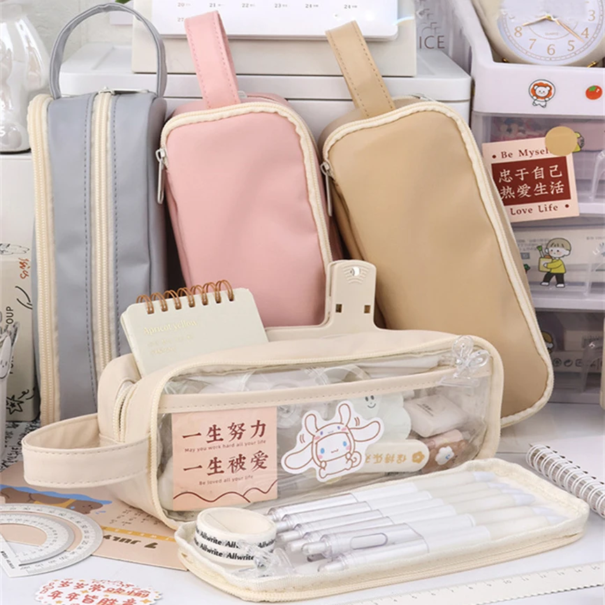 Pencil Case Japanese Stationery Estuche Estojo Escolar Bags For Girls Big Transparency Kawaii Pencilcases Multifunctional Cases