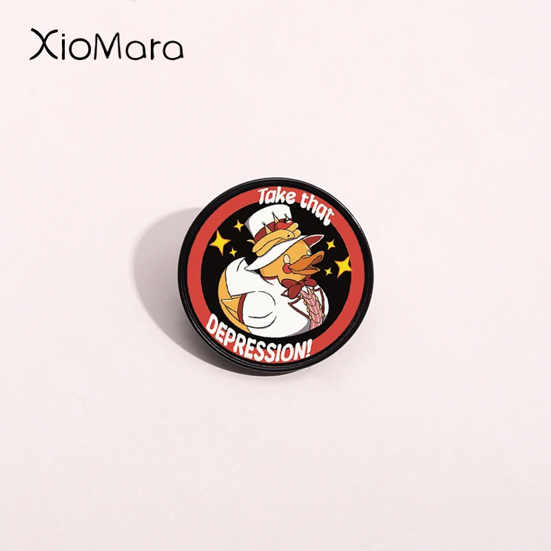 Take That Depression Enamel Pin Social Anxiety Duck Metal Brooch Lapel Backpack Badge Anime Jewelry Gifts For Kids Friends ﻿