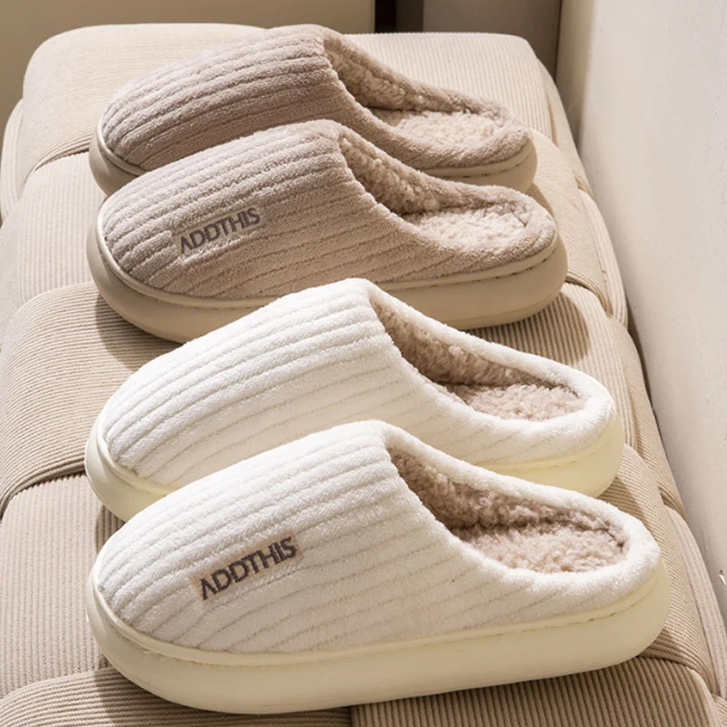 Couple Slippers Indoor Stripe Fluff Memory Foam Fluffy EVA Non Slip Soft Heel Plush Slippers Women's Winter Couples House shoes