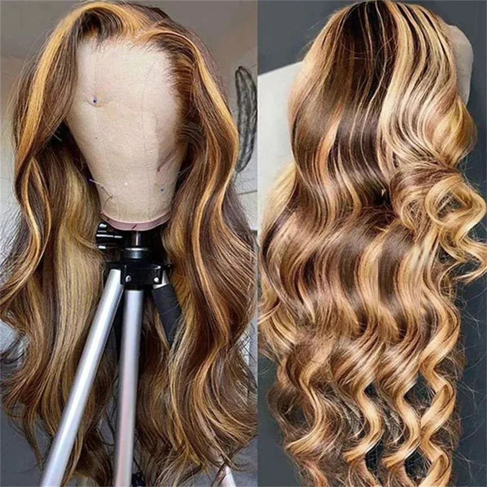 200 density Brazilian For Black Women 13x4 Lace Front Human Hair Body Wave 20 Inch Highlight Transparent Lace Frontal Wig