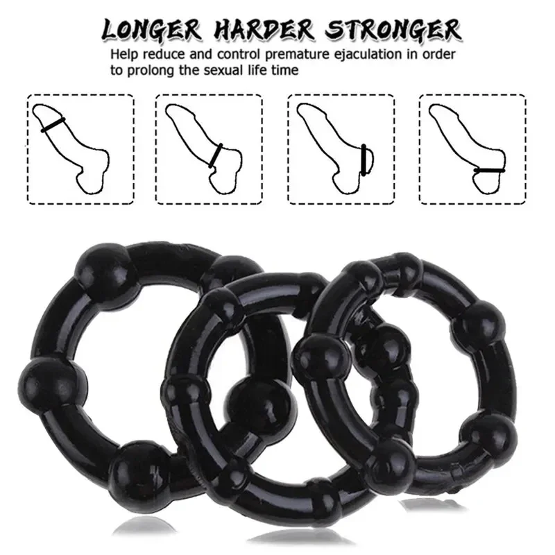 3PCS Silicone Penis Rings Delaying Ejaculation Semen Cock Rings Beaded Lock Ejaculation Constriction Donuts Sex Rings For Men