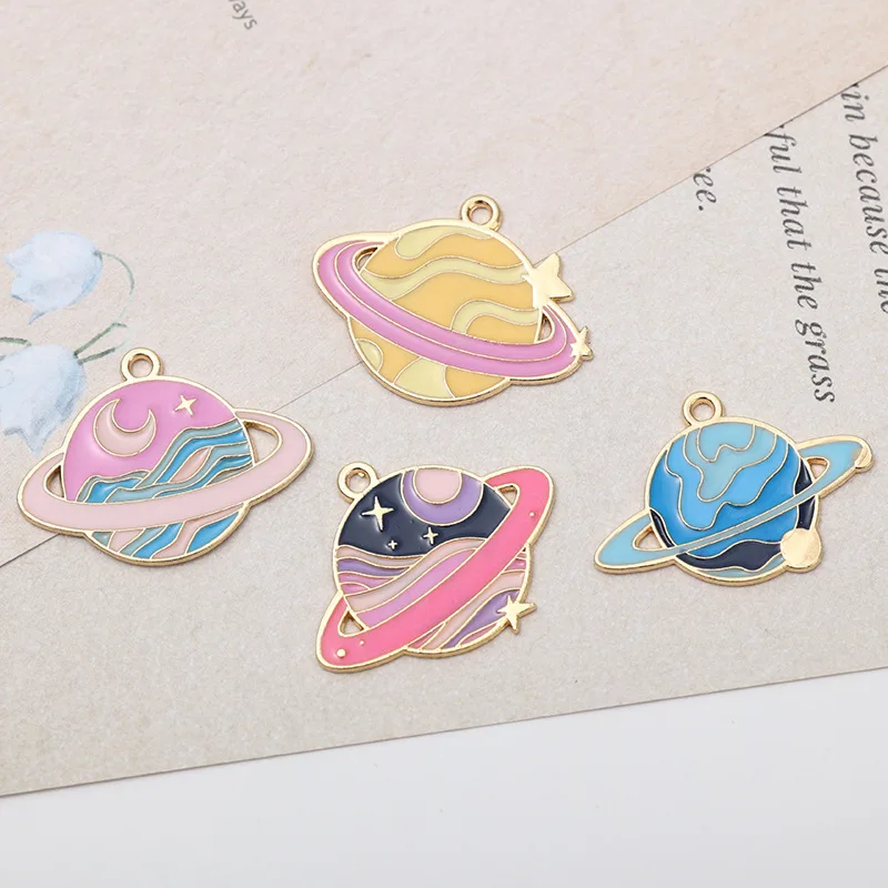 New style 50pcs/lot alloy drop oil cartoon Space Planet shape metal floating locket charms diy jewerly garment accessory