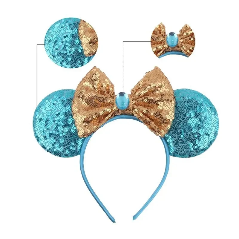 9.5 CM New Cute Glitter Crown Hairband Sequins Bows Mouse Ears Headband Kids Festival Party Cosplay Headband