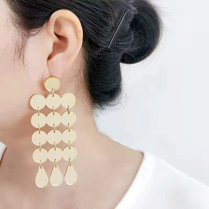 KUGUYS Dots Big Mirror Drop Earrings for Women Geometric Silver Gold Color Trendy Acrylic Jewelry Accessories