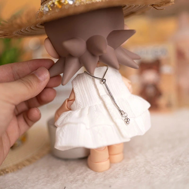 Ubranka dla lalek Zsiga 1/8 BJD, letni słomkowy kapelusz, srebrny naszyjnik z motylem, biała sukienka, akcesoria dla lalek, prezent dla dziewczynek.