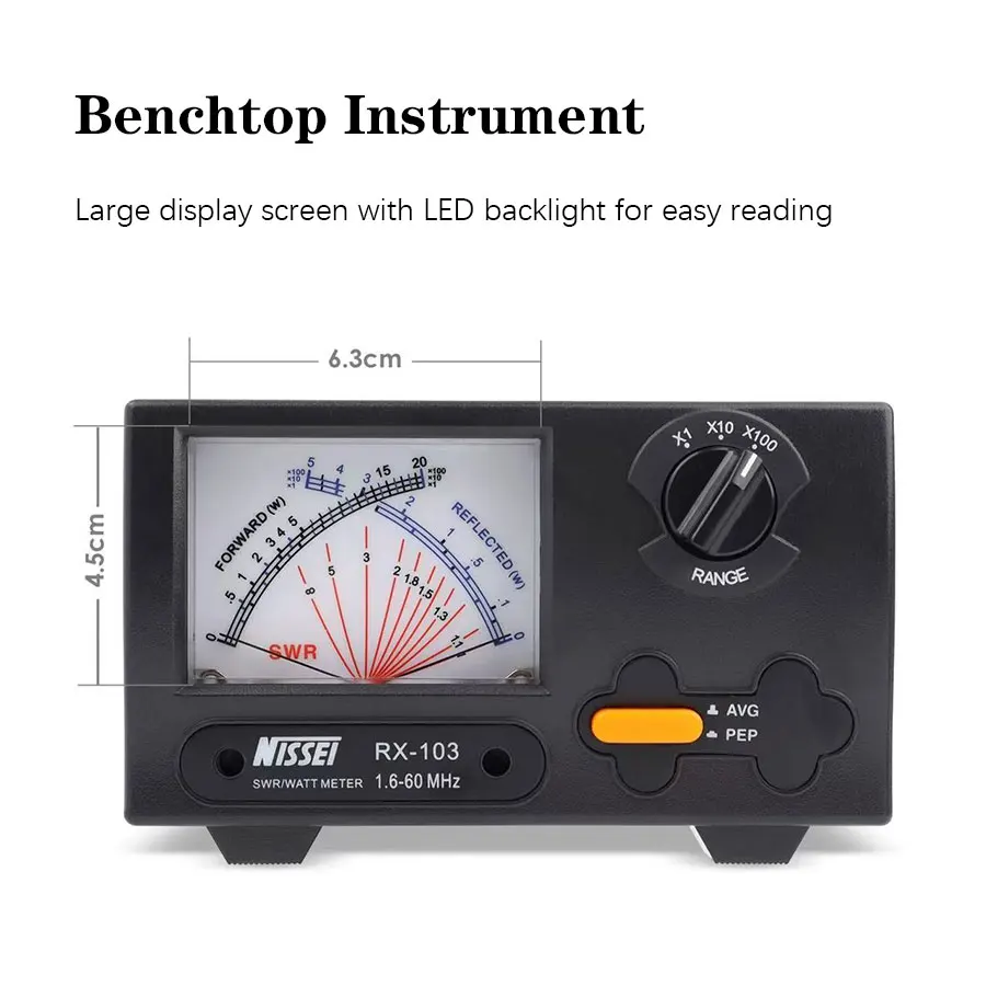 NISSEI RX-103 VSWR Power Meter 1.6-60MHz 2kW Cross-type Pointer Instrument