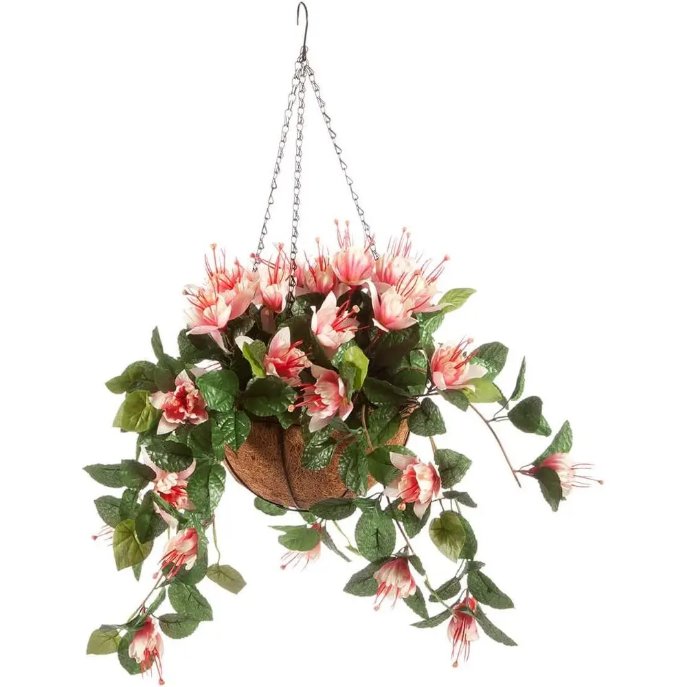 

Elegant Hanging Basket with Pink Polyester Flowers - Suitable for Metal or Plastic Liners, Ideal for Indoor and Outdoor Use