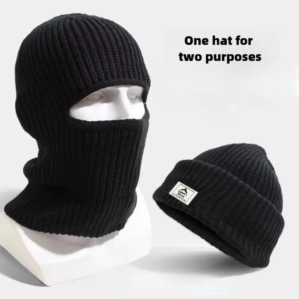 Full Face Ski 2 in1 Mask Knitted Hat Bonnet Multifunctional Warm Knitted Balaclava Hats Baotou Hat Windproof Cap