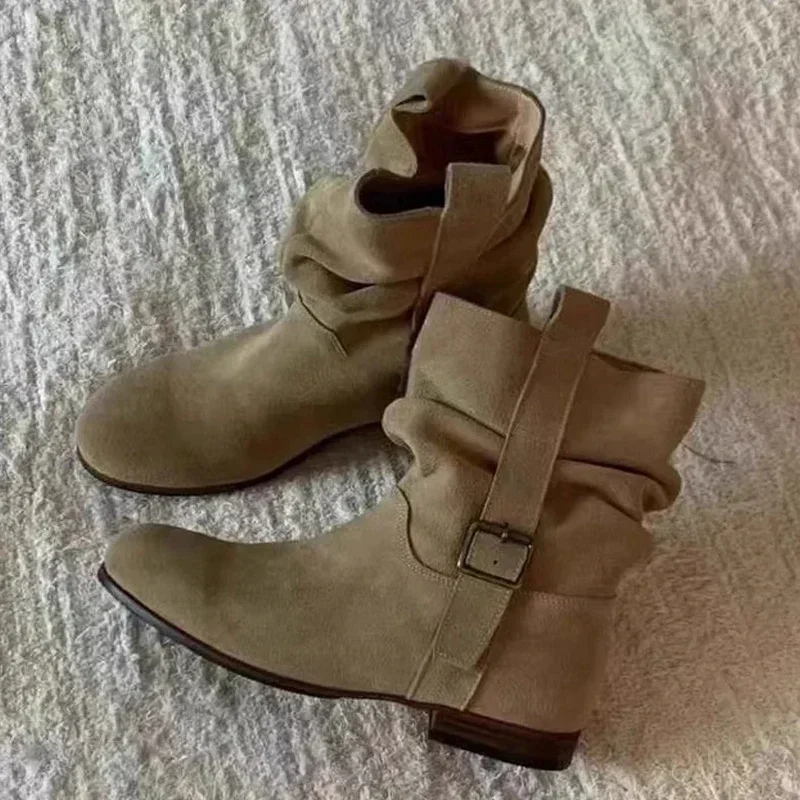 Aneikeh الخريف الشتاء ساحة منخفضة عالية الكعب امرأة حذاء من الجلد خمر الشرير نمط حزام مشبك جولة تو أحذية السيدات #1