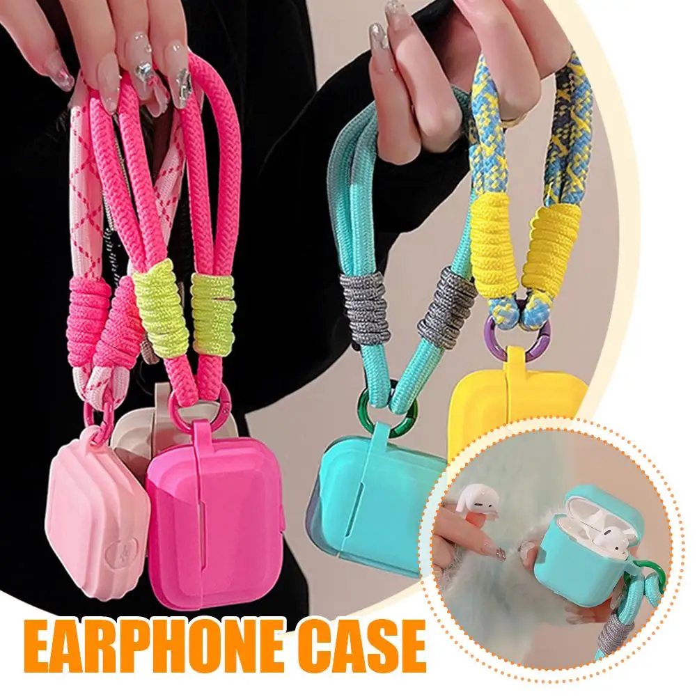 For 4 Headphone Protective Cover With Color Shockproof Keychain Lanyard Dopamine Contrast With Cover Anti-los H0p9