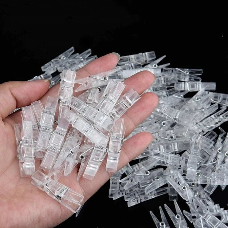 50/100PCS Transparent Mini Photo Clips Plastic Spring Hanging Clip Pegs DIY Wedding Birthday Party Wall Decoration Photo Clamps