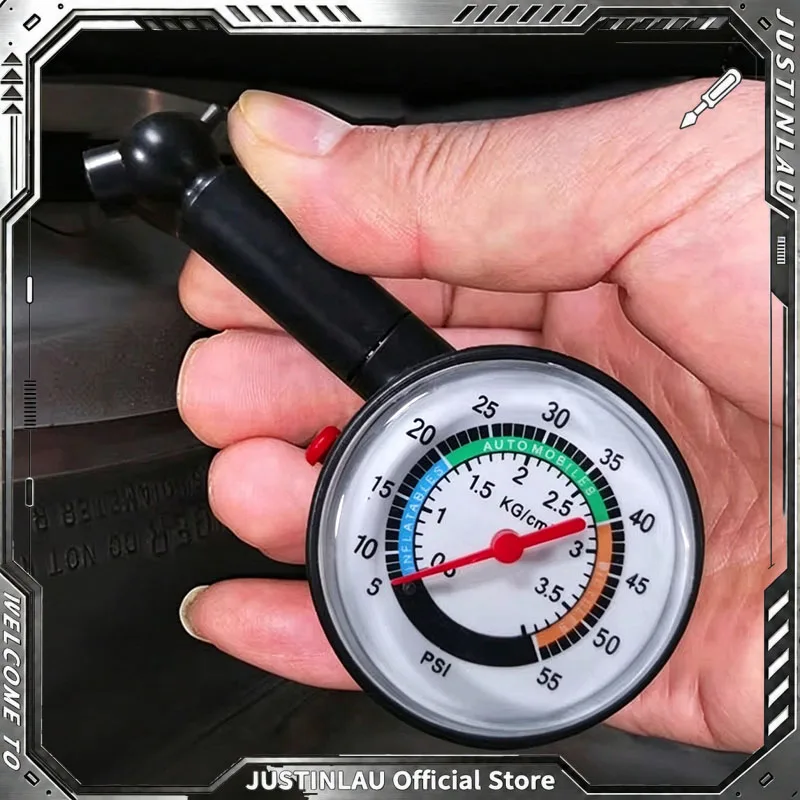 JUSTINLAU Analog Tire Pressure Gauge, Portable PSI Air Tester With Bleed Button For Car Motorcycle Bicycle Tire Check