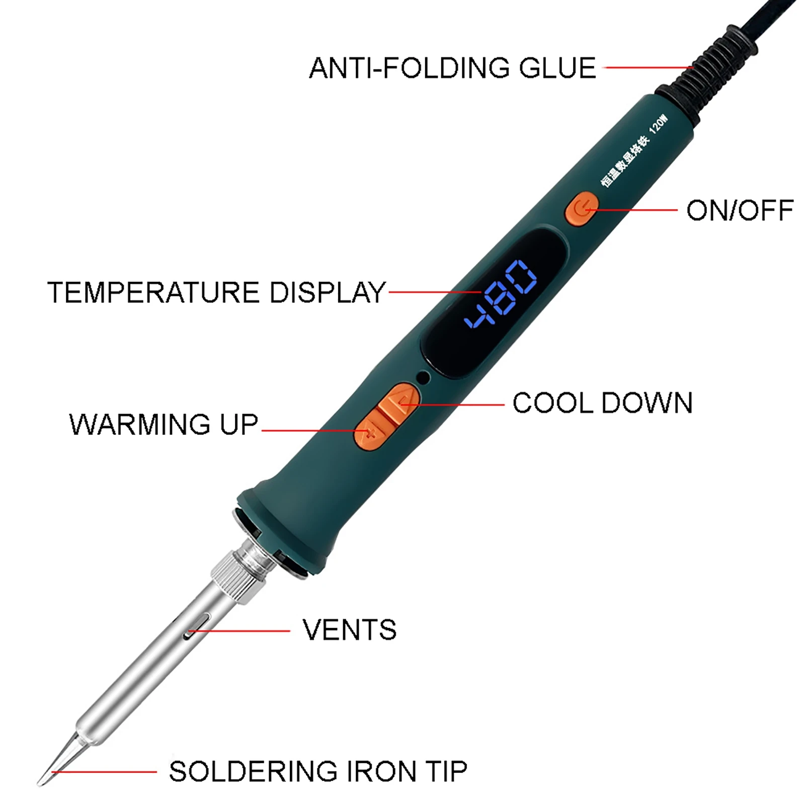 Imagem -03 - Ferro de Solda Elétrica Ferramenta de Soldagem Lcd Temperatura Ajustável Aquecedor de Cerâmica Cabeça de Ferro de Solda Desoldering Bomba Conjunto 120w