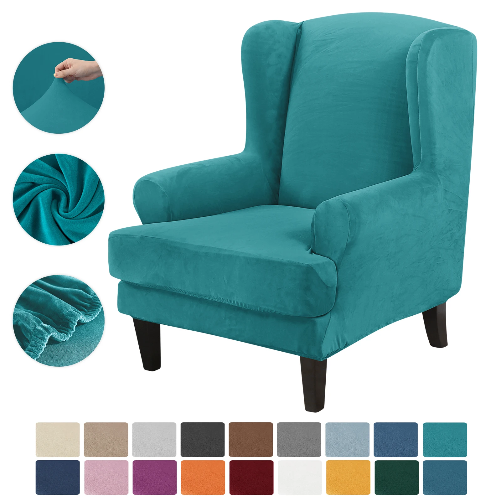 Wing Chair Slipcovers 2Pieces/set Velvet Spandex Wingback Sofa Covers Slipcover Solid Color Furniture Protector