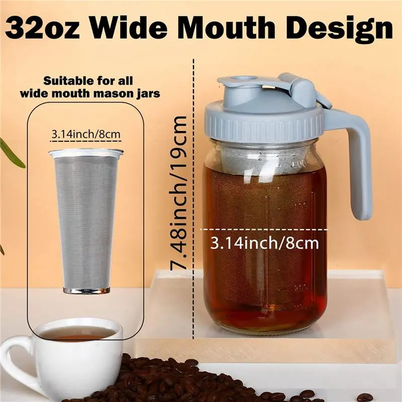 A36T-32Oz Cold Brew Pitcher With Stainless Steel Super Dense Filter For Iced Brew Coffee, Ice Tea B