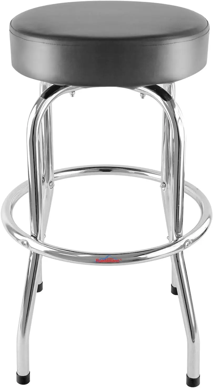 

29"" H Swivel Bar Stool, Bla Leatherette Padded Seat, Chrome Frame, Holds Up To 300 Lbs, Shop Stool For Kitchen, Home Bar