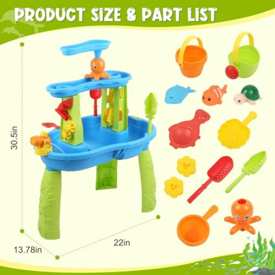 2026 Upgraded Toddler Sand Water Table Toy for Outdoor Summer Beach Sensory Play, Blue Plastic Table with Enhanced Stability an