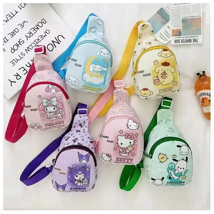 Hello Kitty Chest Pack Kids Kuromi Cinnamoroll Crossbody Bags Girls Boys Outdoor Sport Travel Children Shoulder Pouch Purse Gift