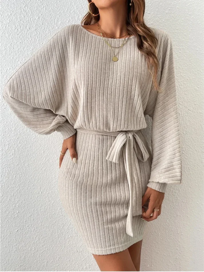 

Women Pit Strip Dress Spring Lace Up Sexy Gray Work Autumn Vestidos Batwing Sleeve Streetwear Bodycon Dress Sexy Vestidos