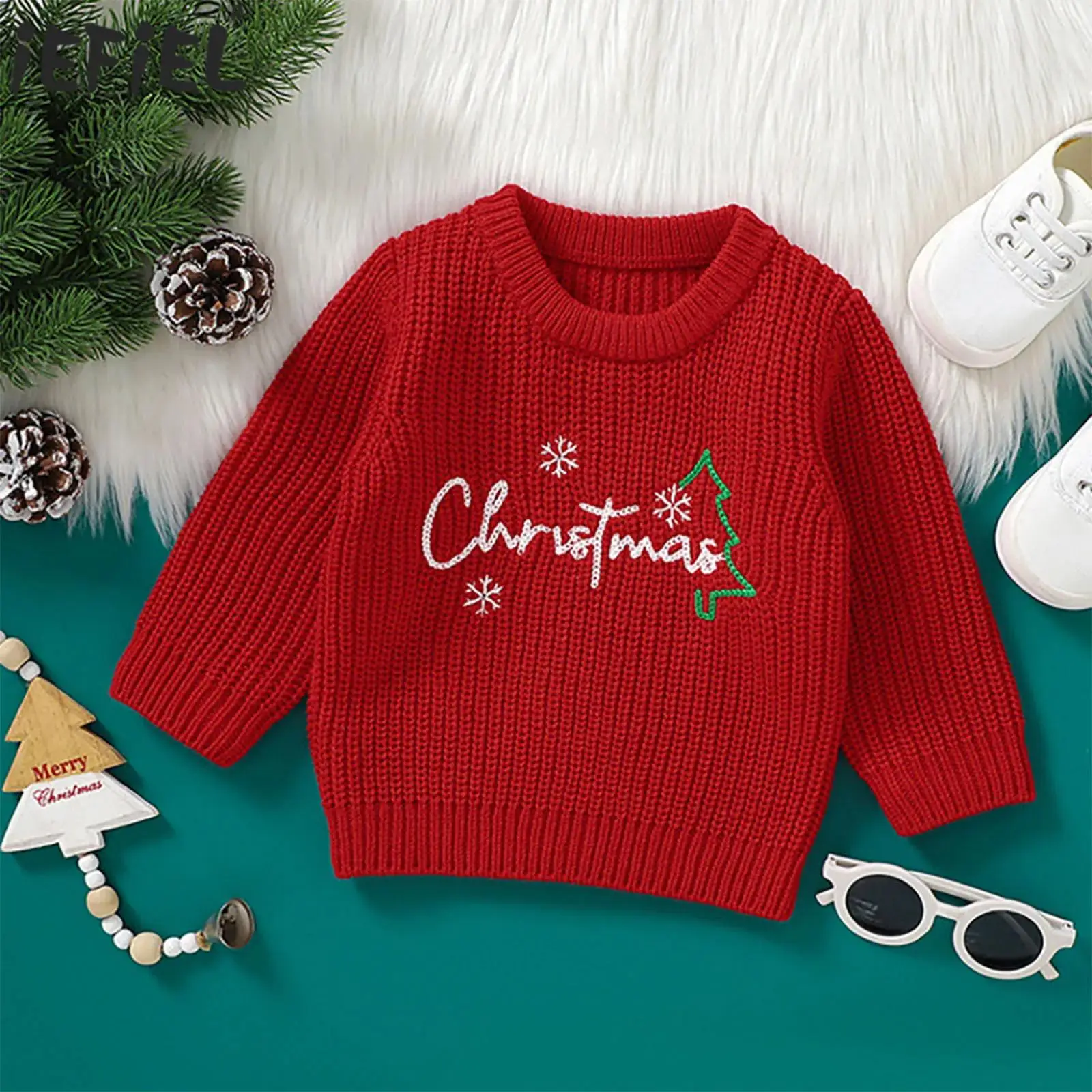 

Toddler Baby Boys Girls Christmas Jumper Letter Pattern Sweater Round Neck Long Sleeve Knitted Tops Kids Autumn Winter Clothing