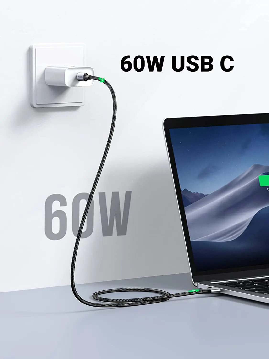 Kabel UGREEN 60W USB C 3A Typ C Szybkie Ładowanie Transfer Danych do 480Mbps Kabel w Nylonowym Oplotie