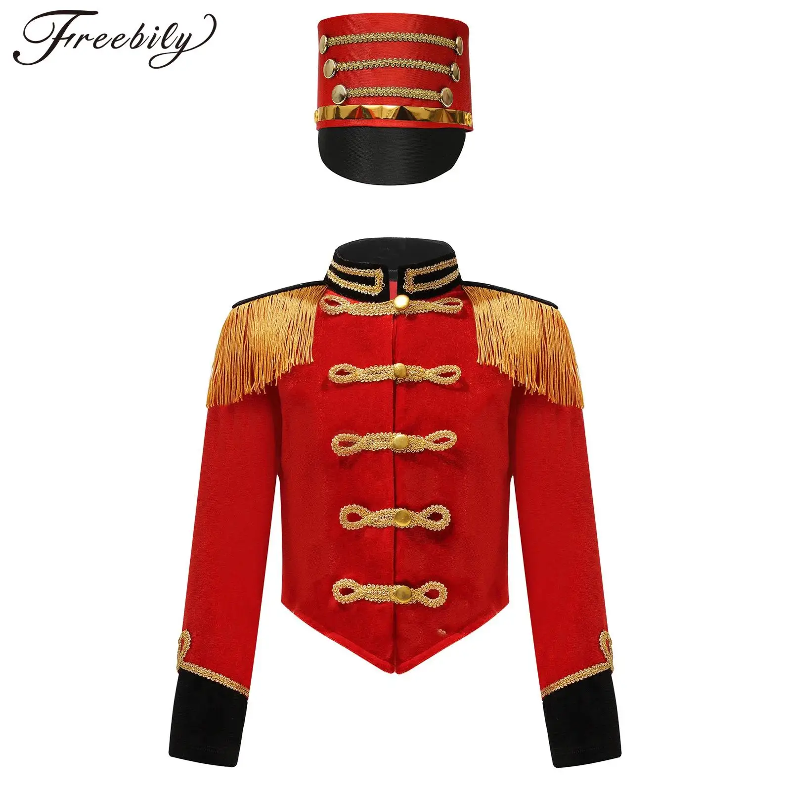 Girls Halloween Party Marching Band Drummer Honor Guard Circus Ringmaster Cosplay Costume Raising Flag Uniform Jacket with Hat