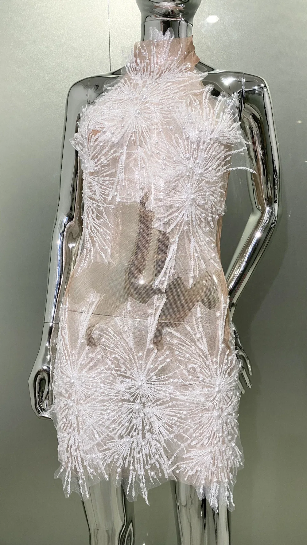 2025Nieuwe aankomst damesjurk sneeuwvlok paillettenborduurwerk sexy pure jurk party stage performance jurk