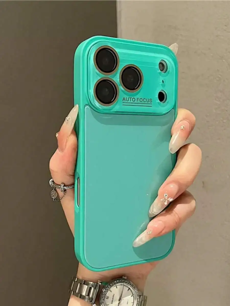 

High-End Elegant Blue Glass Phone Case With Lens Film Anti-Fall Couple Cover For iPhone 17 Pro Max 16 Pro 15 14 13 12