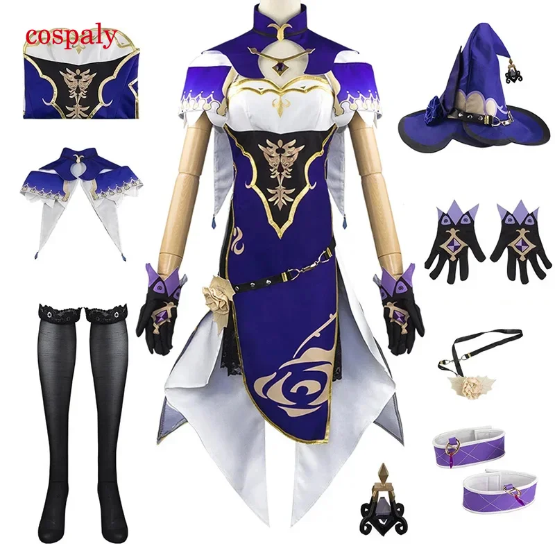 A Game Genshin Impact Lisa Minci Cosplay Costume Lisa Wig The Librarian Sexy Dress Set For Woman Child Halloween Party Costume