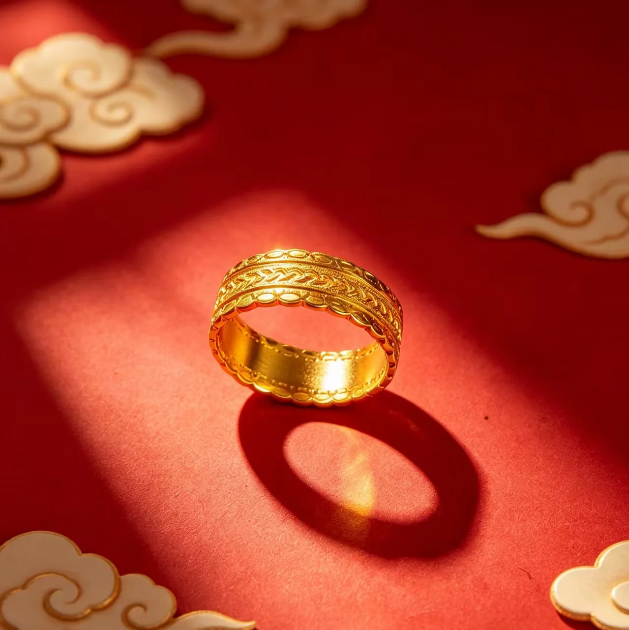 Visibly slender finger knuckle lines with this women filigree hollow wheat ear ring forged from high purity AU999 24K pure gold