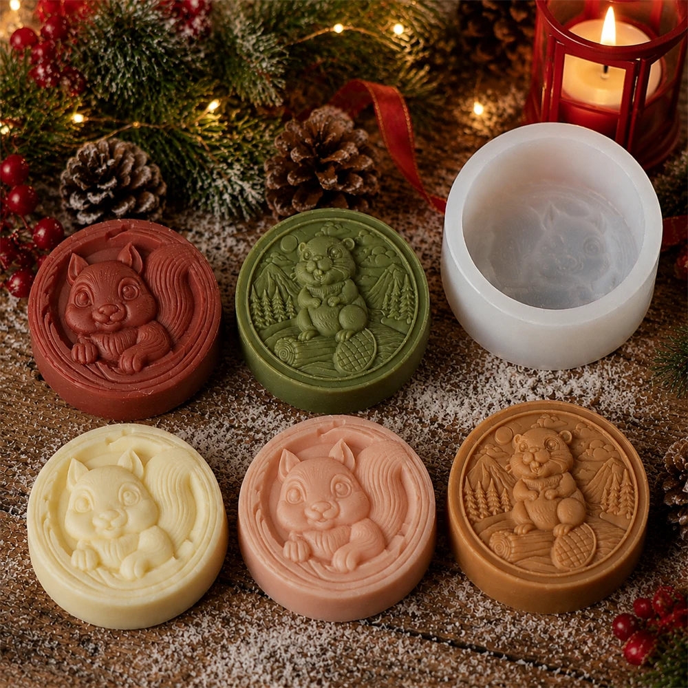 Weihnachts-Eichhörnchen Seifenform aus Silikon 3D Niedliches Tier-Prägedesign Handgemachte Seifenherstellungsform DIY Heimdekoration Bastelgeschenk