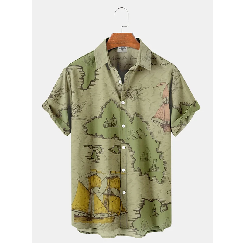 

Vintage Hawaii Shirt For Men 3d Map Print Short Sleeve Male Shirt Lapel Button Men Clothing Casual Fashion Tops Oversized Camisa